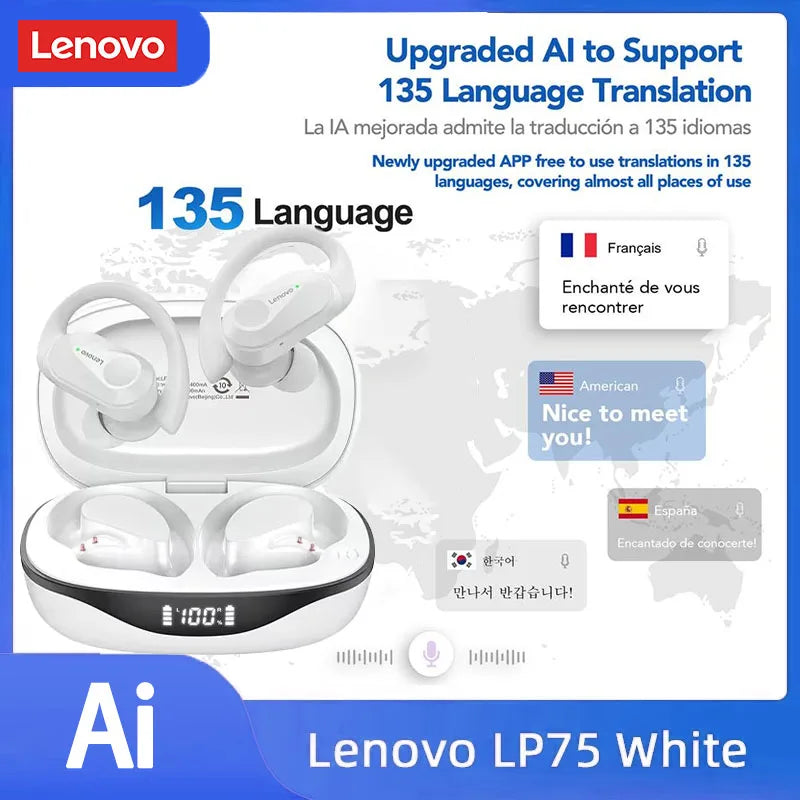 Lenovo LP75 Smart Translator Earbuds | HD Calls, Noise Cancelling, Real-Time Translation Sleekify