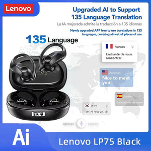 Lenovo LP75 Smart Translator Earbuds | HD Calls, Noise Cancelling, Real-Time Translation Sleekify