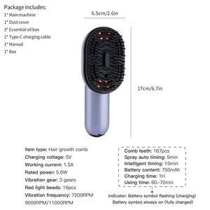 Hair Care Spray Massage Comb Vibration Scalp Massage Hairbrush Head Massager Hair Sprayer Atomizing Brush Hair Oil Applicator Sleekify