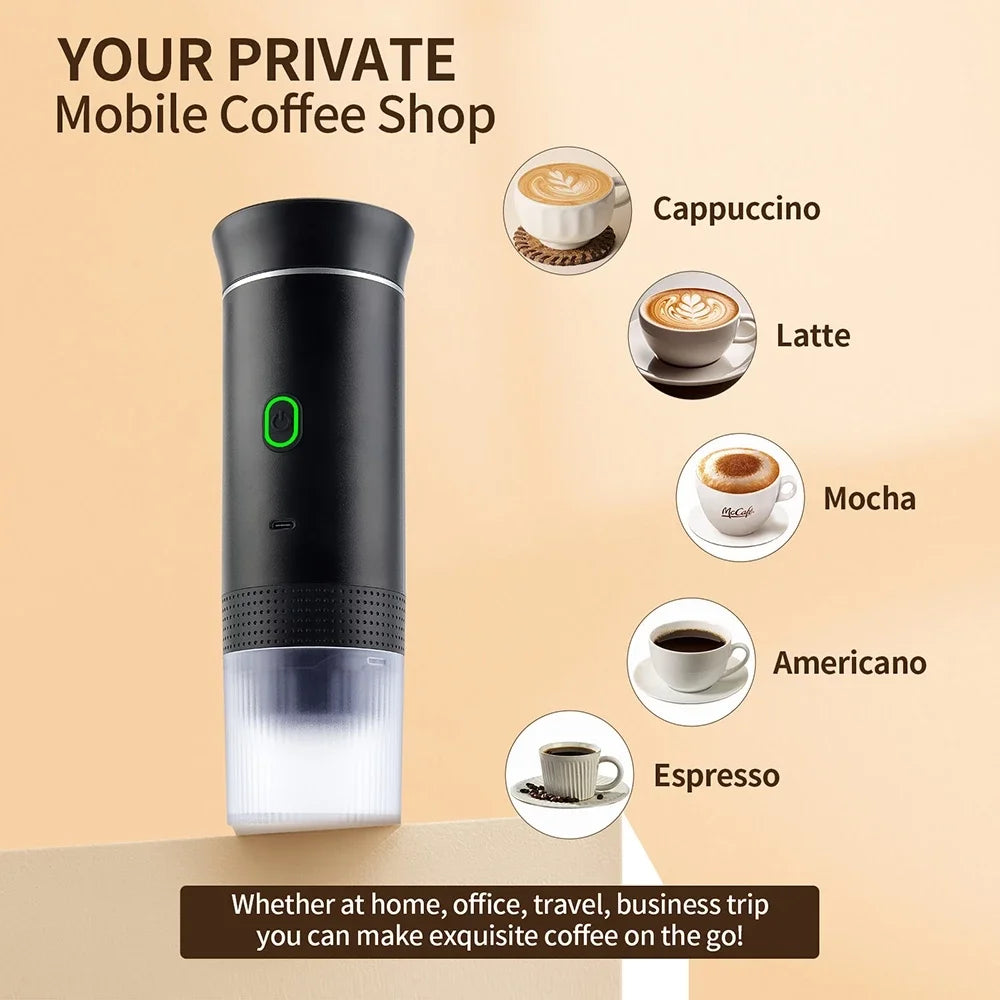 Electric Portable Coffee Machine 3-in-1 Capsule Powder Travel Coffee Maker