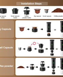 Electric Portable Coffee Machine 3-in-1 Capsule Powder Travel Coffee Maker