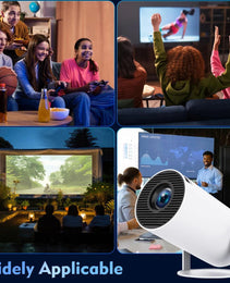 Group enjoying movies and presentations with MagCubic™ Portable Cinema Projector in various settings.