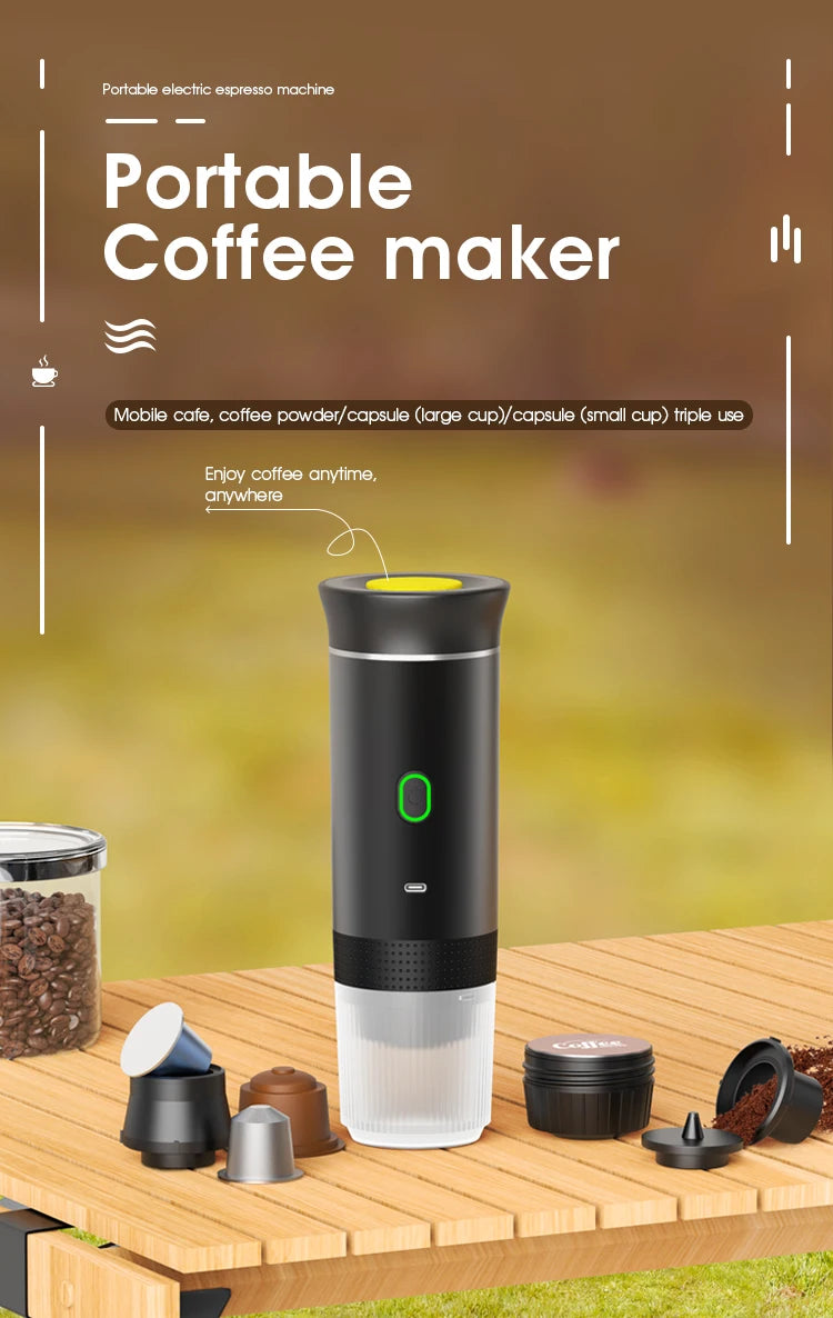 Electric Portable Coffee Machine 3-in-1 Capsule Powder Travel Coffee Maker